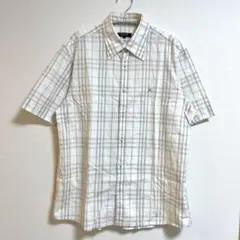 【美品】バーバリーブラックレーベル 半袖 シャツ 3 メンズL チェック柄 白