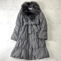 美品✨ピンキー＆ダイアン【40】アンゴラ混ベルテッドロングコートフォックスファー 美品✨ピンキー＆ダイアン【40】アンゴラ混ベルテッドロング