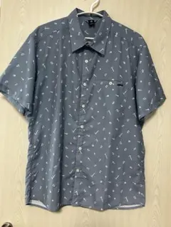 モンベル　グレー パターン柄 半袖シャツ ボタンダウン
