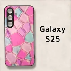 Galaxy S25 ピンク タイル 幾何学デザイン カバー