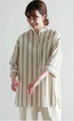 ノンブルアンペール　オールドストライプ　ドルマンロングシャツ