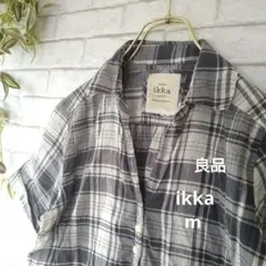 【ikka】イッカ 半袖チェックシャツ Mサイズロールアップ袖ひよこボタン