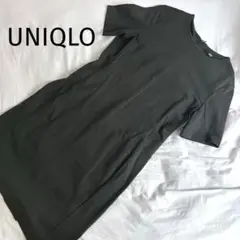UNIQLO 半袖ポンチワンピース L ダークグリーン