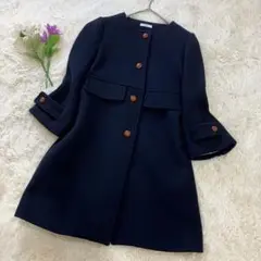 【美品】イエナ ノーカラーコート クルミボタン ウール100%