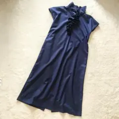 良品 近年物 naracamicie フリル ワンピース スリット ネイビー