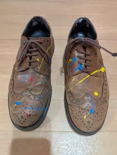 ブラウン レザー オックスフォードシューズ ペイントスプラッシュ