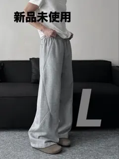 ワイドスウェットパンツ 変形 グレー ワイドパンツ スウェット Y2K Lサイズ