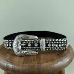 【Kippys】BLACK×SILVER スワロフスキー+スタッズ装飾 ベルト