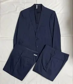 美品 UAグリーンレーベル ネイビーピンストライプスーツお得なパンツ2本 スリム