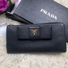 美品 付属品完備✨ PRADA プラダ 長財布 L字ファスナー リボン 黒