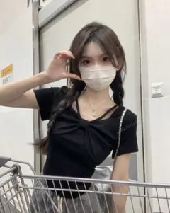 SHEIN リボン 半袖トップス ブラック