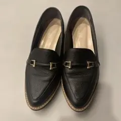 ブラックレザー ローファー ゴールド金具付き
