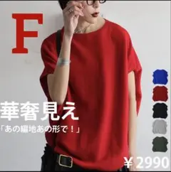 ドルマリンニット トップス 半袖フレンチ Fサイズ レッド7月購入 新品
