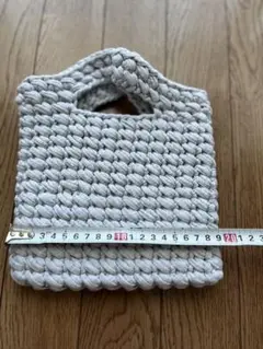 グレー編み込みデザイン バッグ 約20cm x 20cm