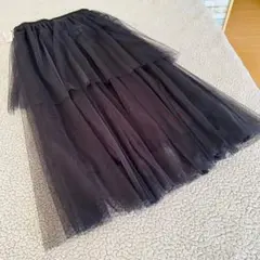 しまむら美品タグ付き♥︎ロングスカート♥︎黒ティアード【L】ゴムシフォン生地ふんわり