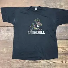 90s　VelvaSheen　Tシャツ　黒　プリントT　チャーチル　アメカジ