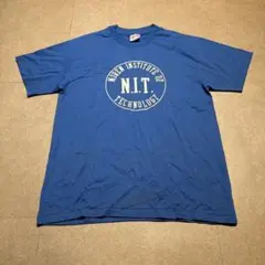 Hanes 企業　半袖　tシャツ　青　ブルー　シングルステッチ　ビンテージ　L