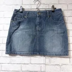【Comfort basic】デニムミニスカートLフロントボタン付き 綿シンプル