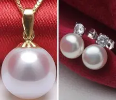 アコヤ本真珠 ネックレス&ピアス8-9mm 3点セット パール レディース