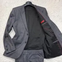 極美品 ヒューゴボス 現行 赤タグ セットアップ スーツ チェック柄 Lサイズ