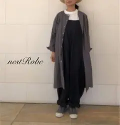 《nestRobe ネストローブ》リネンタックサロペット オーバーオール 紺色