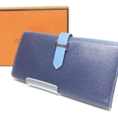 エルメス ベアン スフレ マチあり 長 財布 ツートン ブルー SV金具