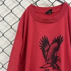 シングルステッチ 80s 90s ホーク 鷹 Tシャツ XL アメカジ 太陽 赤