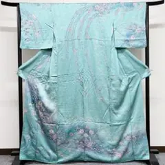 最終お値下げ 緑色がかった青色の辻ヶ花の訪問着 着物