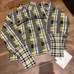 AMERI 新品 SWITCHING CHECK KNIT TOP