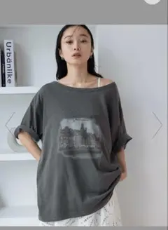 JEANASIS ジーナシス　landscape ボートネックプリント TEE