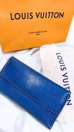 ルイ ヴィトン エピ 長財布 ブルー 三つ折り