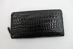 クロコダイル 財布 本物 ブラック 黒 シャイニング加工 ラウンド ヘンローン社
