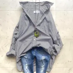 美品 アキュゼ コットン ストライプ コットンシャツ オーバーサイズ ゆったり