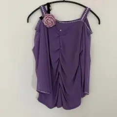 パープルオフショルダー社交ダンスウェア
