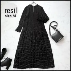新品タグ付き resil ヤマトヤ プリーツ ロングワンピース【M】黒 ドット柄