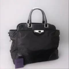 本物良品■プラダ■ブラックナイロン/レザー/シルバー■トートバッグ/ハンドバッグ
