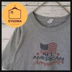 アメリカ古着半袖Tシャツ ビッグプリント かすれ星条旗 L グレー