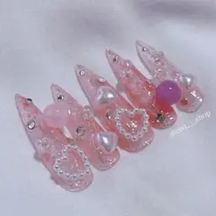 【SALE】匿名 送料無料 ネイルチップ ピンク ラメ ハート量産型 地雷系