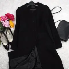 Y5815*最高級☆シェトワ☆極上ウール☆ノーカラー☆ロングコート☆黒ブラック