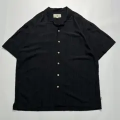 半袖レーヨンシャツ XL 黒 ブラック ジャガードストライプ ボックス6588