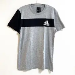 【美品】アディダス 半袖 Tシャツ メンズ L グレー ブラック 3本ライン 夏