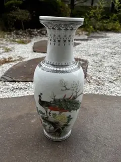 中国景徳鎮製 鳳紋樣 詩文款花瓶 アンティーク