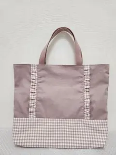 ハンドメイドレッスンバッグ　くすみラベンダー×ギンガムチェック