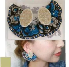 593＊２way リーフ ベージュ オーバル 刺繍 リボン