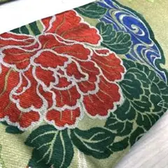 アンティーク名古屋帯 織り出し しつけ付大輪花柄 大正ロマン 正絹 No.K00