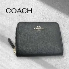 美品✨　COACH コーチ　二つ折り　財布　ブラック　レザー　ラウンドファスナー