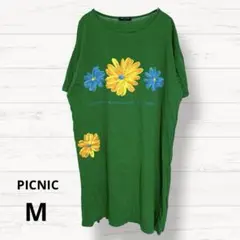 2582【ピクニック】半袖Tシャツ チュニック プルオーバー カジュアル M