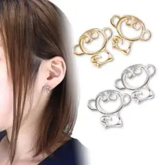 両耳用 サル ピアス ファンシー レディース 猿 モンキー 動物 p-252
