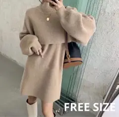【大人気】クロップドニット ワンピース オルチャン 韓国 2点セット ベージュ
