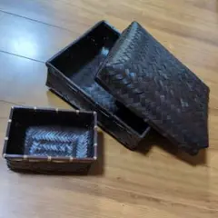 竹製　蓋付き収納カゴ　2個セット